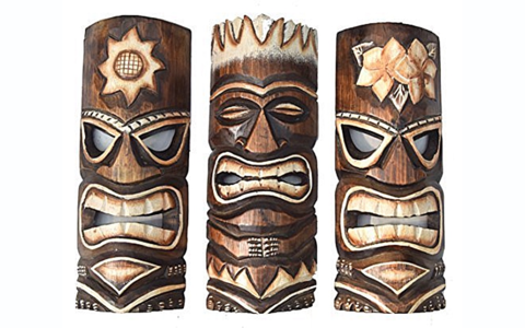 3er Set Hawaii Tiki Holzmasken