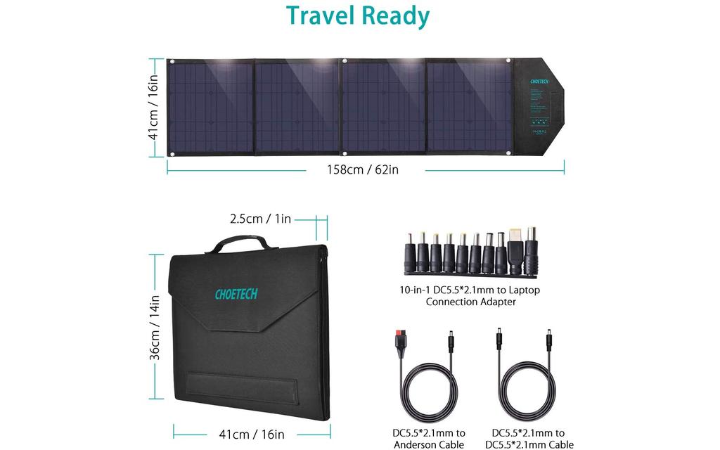 CHOETECH | 80W Tragbares Solarpanel Ladegerät Bild 5 von 6